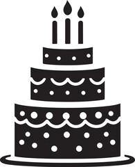 Three-Tiered Birthday Cake with Candles Silhouette Vector Graphic