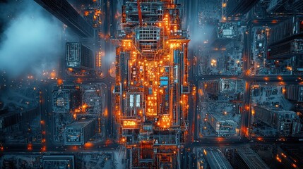 Fototapeta premium Aerial view of a vibrant, illuminated cityscape.