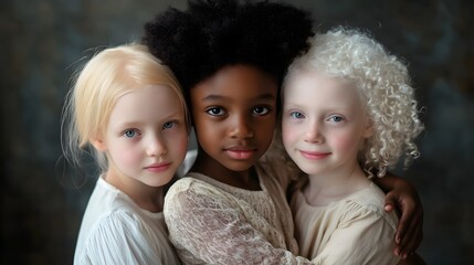 Obraz premium Three Girls Embracing Diverse Beauty and Friendship