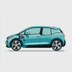 Obraz premium Flat Icon Electric Car Blue Vehicle Design Eco Friendly Transportation Concept Vector Illustration