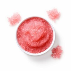 Pink Body Scrub, Isolated on white background, flat lay