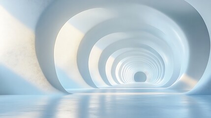 Fototapeta premium Abstract white tunnel with concentric circles and sunlight.