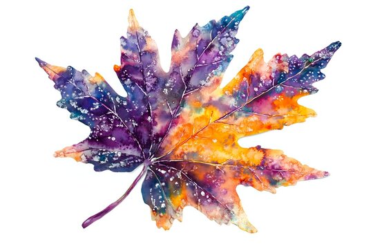 Vibrant Autumn Leaf Watercolor Painting: Colorful Fall Foliage, Nature's Masterpiece,  Spectacular Hues, Artistic Expression, Vivid Colors,
