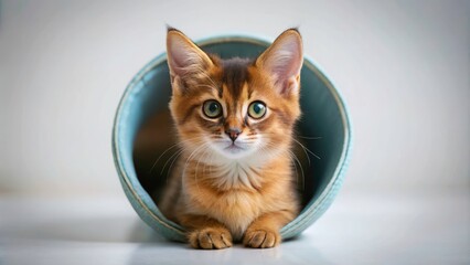 Adorable Somali Kitten in Play Tunnel - Minimalist Pet Photography