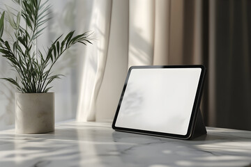 Blank Tablet Screen Mockup in Minimalist Setting