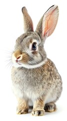 Fototapeta premium One gray rabbit isolated on a white background. Close-up.