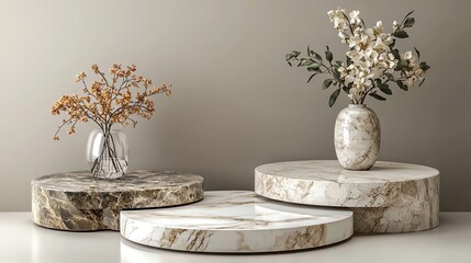 Circular stacked marble podium, tiered elegance, 3D illustration