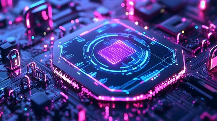 cyber security data protection neon tech - neon and glowing effects