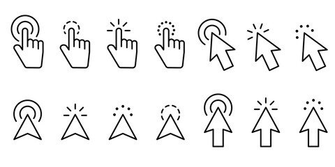 Pointer cursor сomputer mouse icon. Click cursor, pointing hand clicks icons. Vector Illustration.