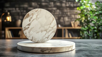 Rounded marble base, frosted glow, 3D illustration