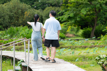 Family vacation day with outdoor activities in the park