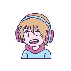 Cute Gamer Boy Cartoon Character Wearing Headset with Happy Smile Expression