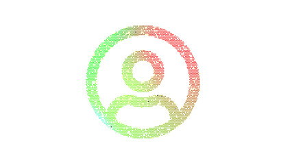 Icon user circle is made up of LED square shapes. There are bright diodes and there are black dead diodes