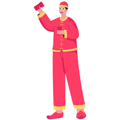 Chinese Man Carrying Envelopes In Chinese New Year Illustration