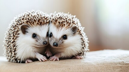 Obraz premium Two Adorable Baby Hedgehogs Huddled Together