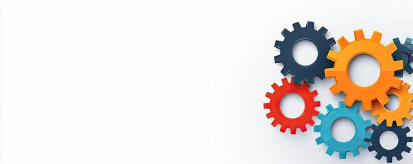 Inventory management concept. Colorful gears overlapping on a white background, symbolizing teamwork and creativity.