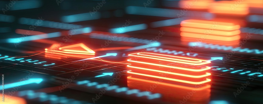 Aufkleber Capital cost concept. Abstract digital background with glowing neon circuits and data processing elements.