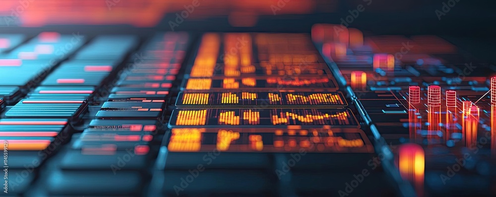 Poster capital cost concept. close-up view of modern digital interface with vibrant lights and patterns.