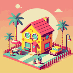 Obraz premium house on the beach illustration