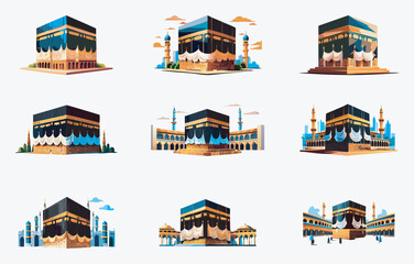 kabba Islamic icon set 