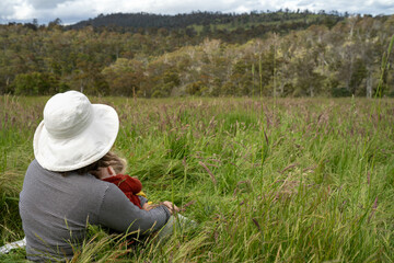 farmer doing a feed budget on a regenerative organic farm, taking grass samples and looking at plant growth in a farm. practicing sustainable agriculture..