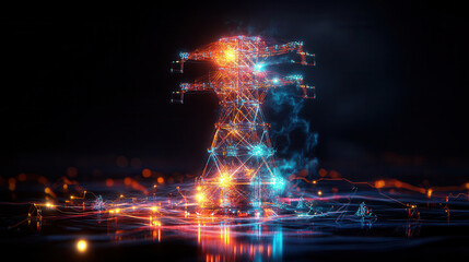 Fototapeta premium High tech energy grid glowing with interconnected lines and nodes