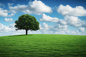 A vast open field with a single tree in the distance