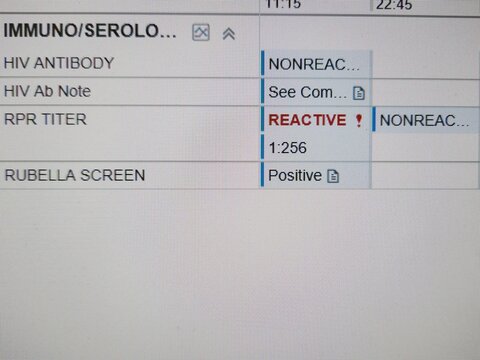 Positive RPR Syphilis Serology - Computerized Lab Report