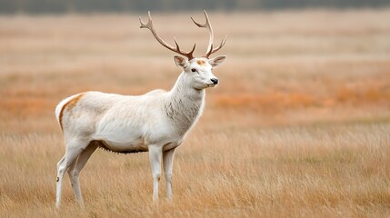 Obraz premium White fallow deer buck stands in autumnal field