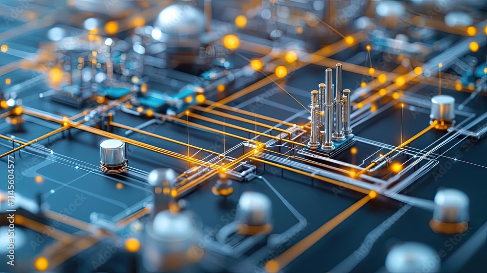 Poster Capital cost concept. Close-up of a circuit board with intricate connections and illuminated elements.