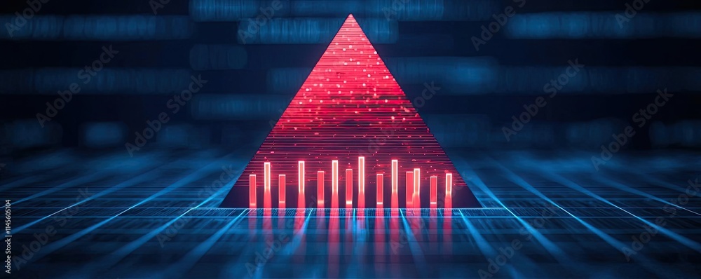 Poster Capital cost concept. Abstract digital pyramid design with glowing lines on a tech background.