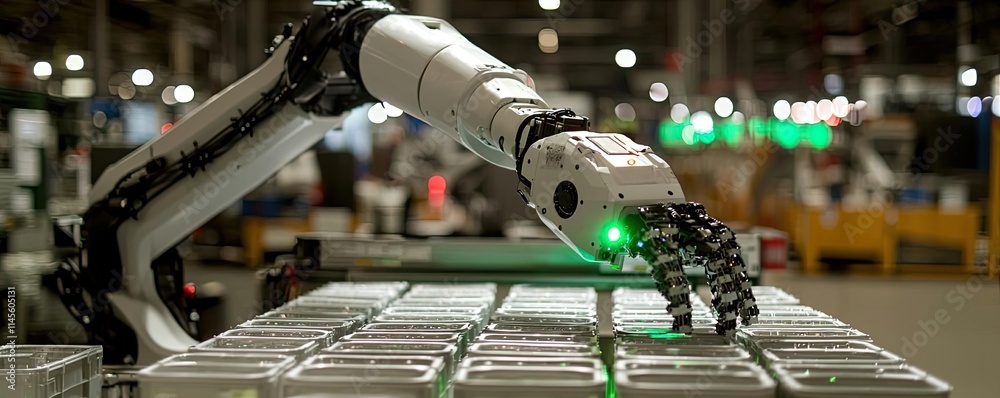 Aufkleber inventory management concept. a robotic arm efficiently sorting packages in a modern warehouse envir