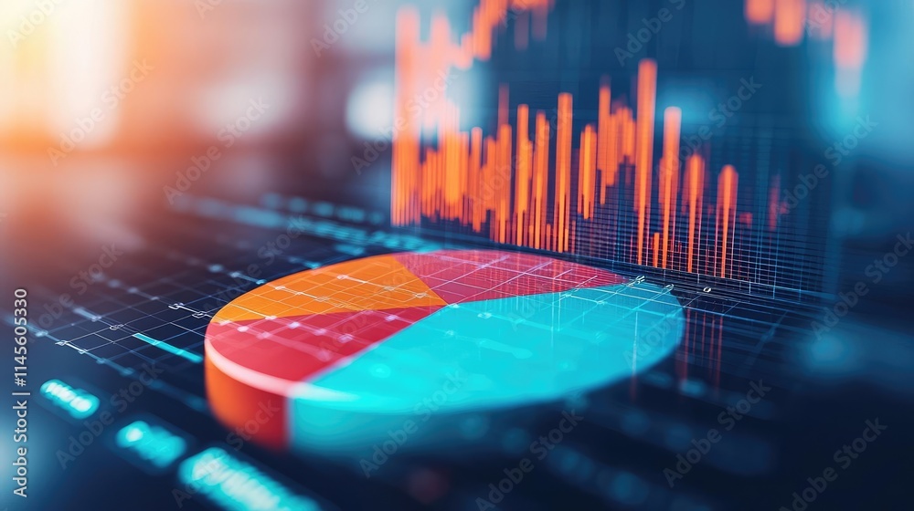 Poster Capital cost concept. Colorful pie chart and data visualization on a digital interface.