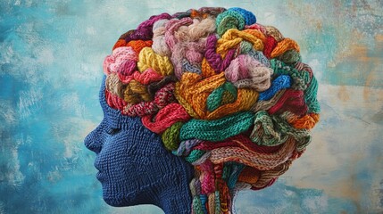 Obraz premium Knitting brain collage representing emotional growth, mental health, and psychology.