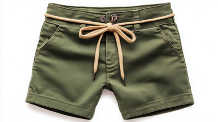Stylish green shorts with a drawstring for summer activities.