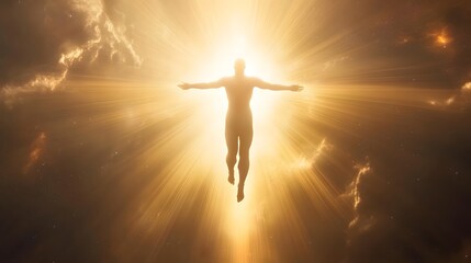 Ascension of light soul journey cosmic realm digital art ethereal environment celestial perspective