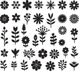 Extensive Set of Black Silhouette Floral and Botanical Illustrations