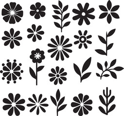 Elegant Black Silhouette Flower and Leaf Design Elements