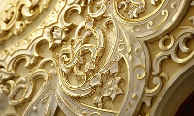 Intricate Gold and White Ornate Decorative Wall Panel - Powered by Adobe