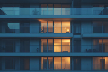 A tall apartment building with rows of windows