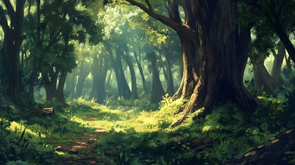 Naklejka premium Exploring a tranquil forest trail nature scene lush environment serene viewpoint outdoor adventure