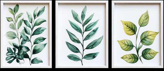 Set of interior botanical wall art nature leaf