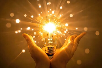 A bright, illuminated light bulb with soft glowing rays, set against a simple background, representing the moment a great idea comes to life.