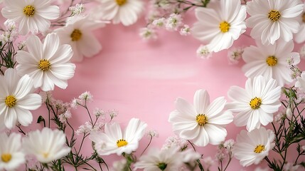 Photo of a border made from white cosmos flowers