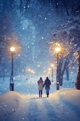 Love's Winter Journey: Romantic Walks in Snowy Parks Hand in Hand