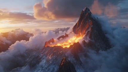 Fototapeta premium Volcanic eruption event in mountainous landscape aerial view nature photography dramatic environment