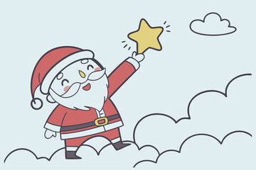 Cute Santa Claus touching the setting in the cloud vector illustration C.eps