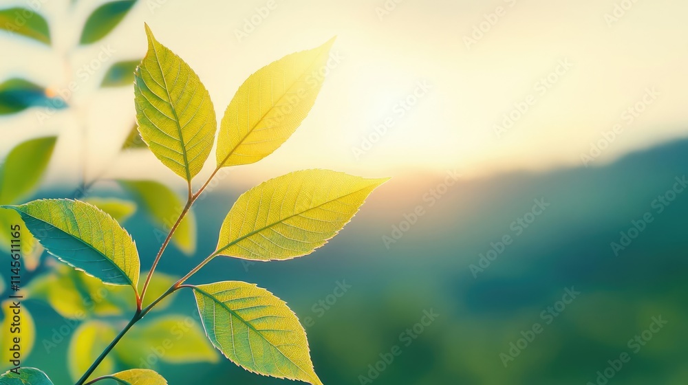 Aufkleber macro natural idea. sunlight filters through fresh green leaves, creating a serene and calming atmos