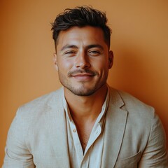 Fototapeta premium Confident businessman with a suit and a smile in a studio background, He looking at the camera