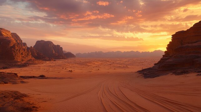 Scenic Desert View at Sunset with Soft Cloud Patterns in Sky
